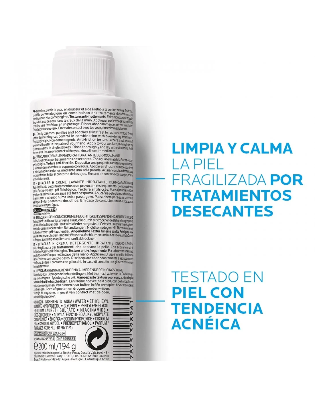 LA ROCHE-POSAY LA ROCHE POSAY EFFACLAR H CREMA LAVANTE 200ML 5 LA ROCHE-POSAY LA ROCHE POSAY EFFACLAR H CREMA LAVANTE 200ML - Imagen 3