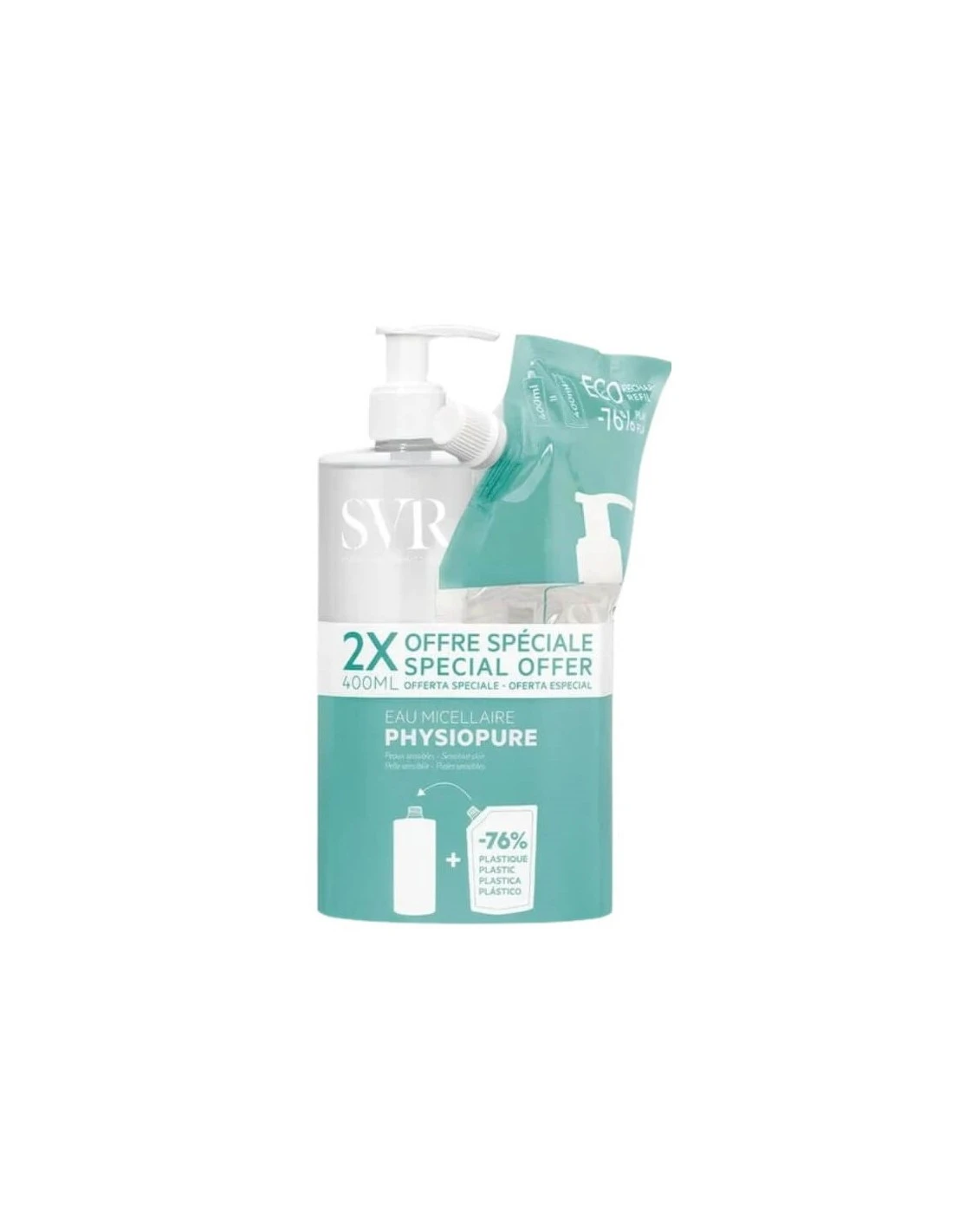 SVR PHYSIOPURE AGUA MICELAR 400ML + RECARGA 400ML 3 SVR PHYSIOPURE AGUA MICELAR 400ML + RECARGA 400ML
