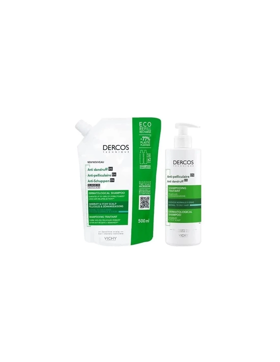 VICHY DERCOS CHAMPU ANTICASPA CABELLO NORMAL A GRASO 390 ML + ECO REFILL 500 ML 4 VICHY DERCOS CHAMPU ANTICASPA CABELLO NORMAL A GRASO 390 ML + ECO REFILL 500 ML - Imagen 2